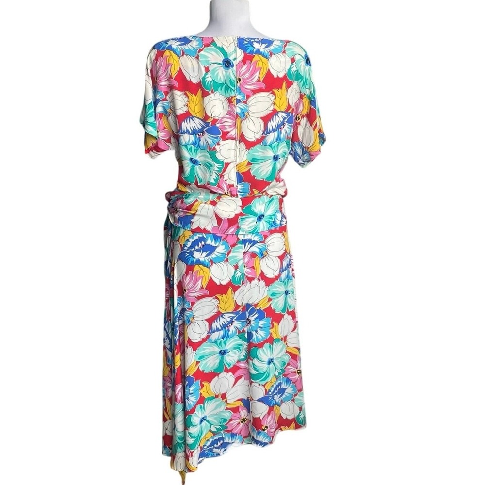VTG 70s 80s The Kollection Floral Midi Dress SZ 6 Wide Sash Tie Resort Tropical - Picture 4 of 12